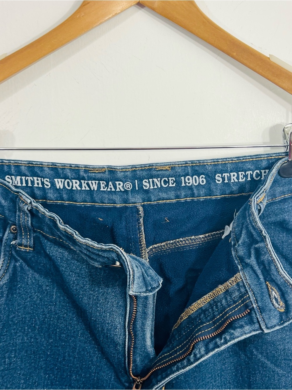 Smith's Workwear Fleece Lined Stretch Denim Work Pants Blue Cotton Blend 40x30 - Picture 5 of 8